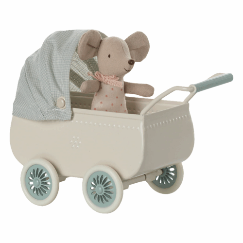 Pram mouse with baby- mint