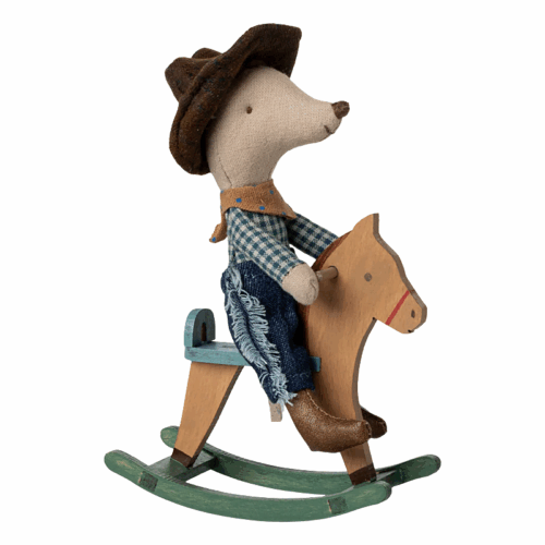 Cowboy mouse on rocking horse, Little brother