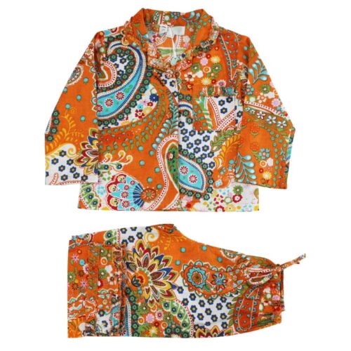Orange Paisley Print Girls Pyjamas