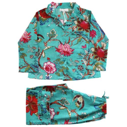 Teal Exotic Flower Print Pyjamas