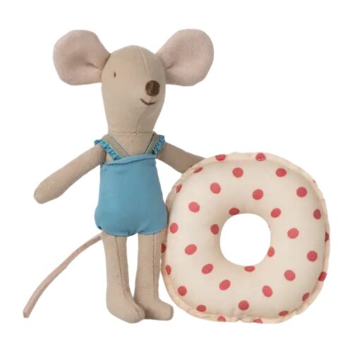 Maileg Beach mouse with float, Little sister - Red dot