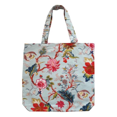 Blue Exotic Flower Cotton Canvas Tote Bag