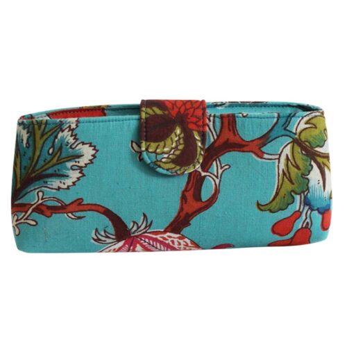 Teal Exotic Flower Print Padded Glasses Case