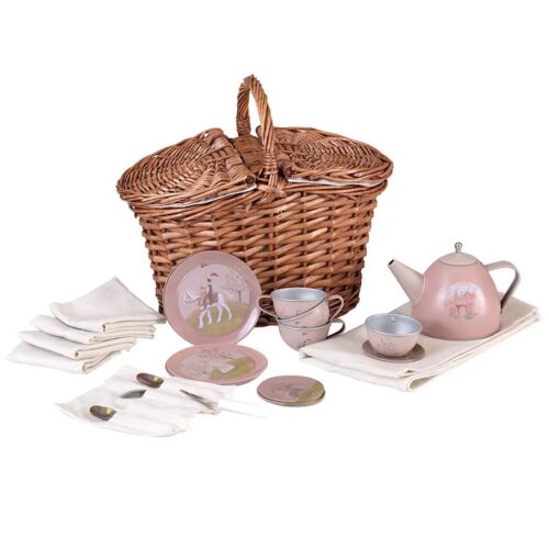Princess tin tea set in a basket