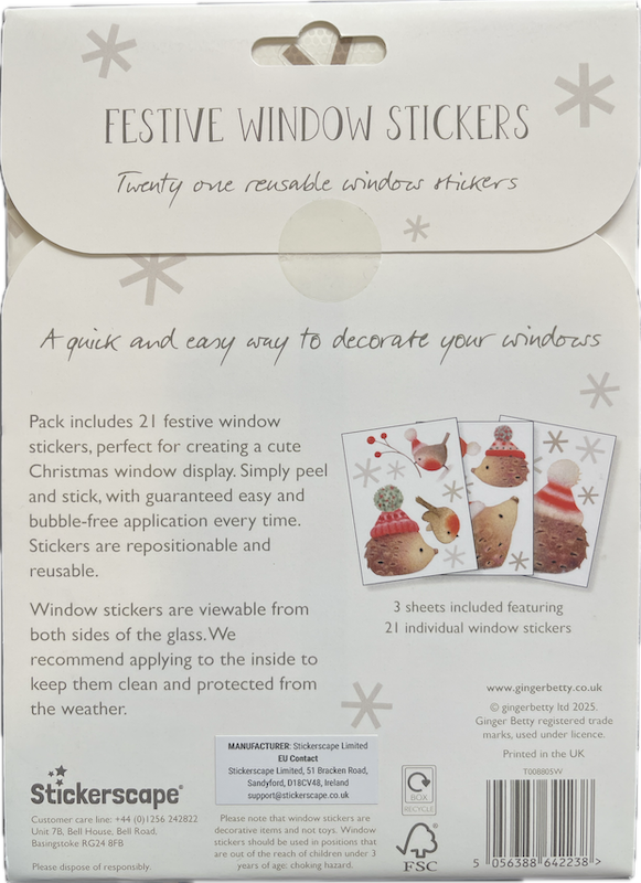 Stickerscape Festive Hedgehog window stickers - Image 2